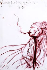 Автопортретът на Кейт Мос, нарисуван с червило