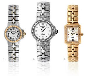 Модели на Raymond Weil от колекцията “Parsifal” със цени съответно 795 лири (за номер 1), 2200 лири (за номер 2), 3950лири (за номер 3)